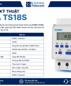 Công Tắc Hẹn Giờ KAWA TS18S: 36 Chu Kỳ, 1-99s, Chuông Điện