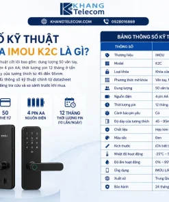 Khóa Cửa Vân Tay IMOU K2C: Vân Tay, Mã Số, Thẻ Từ, App, Pin AA