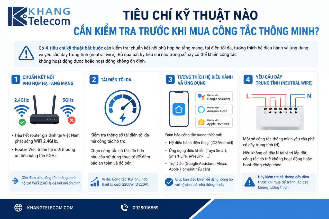 Tiêu Chí Kỹ Thuật Nào Cần Kiểm Tra Trước Khi Mua Công Tắc Thông Minh?