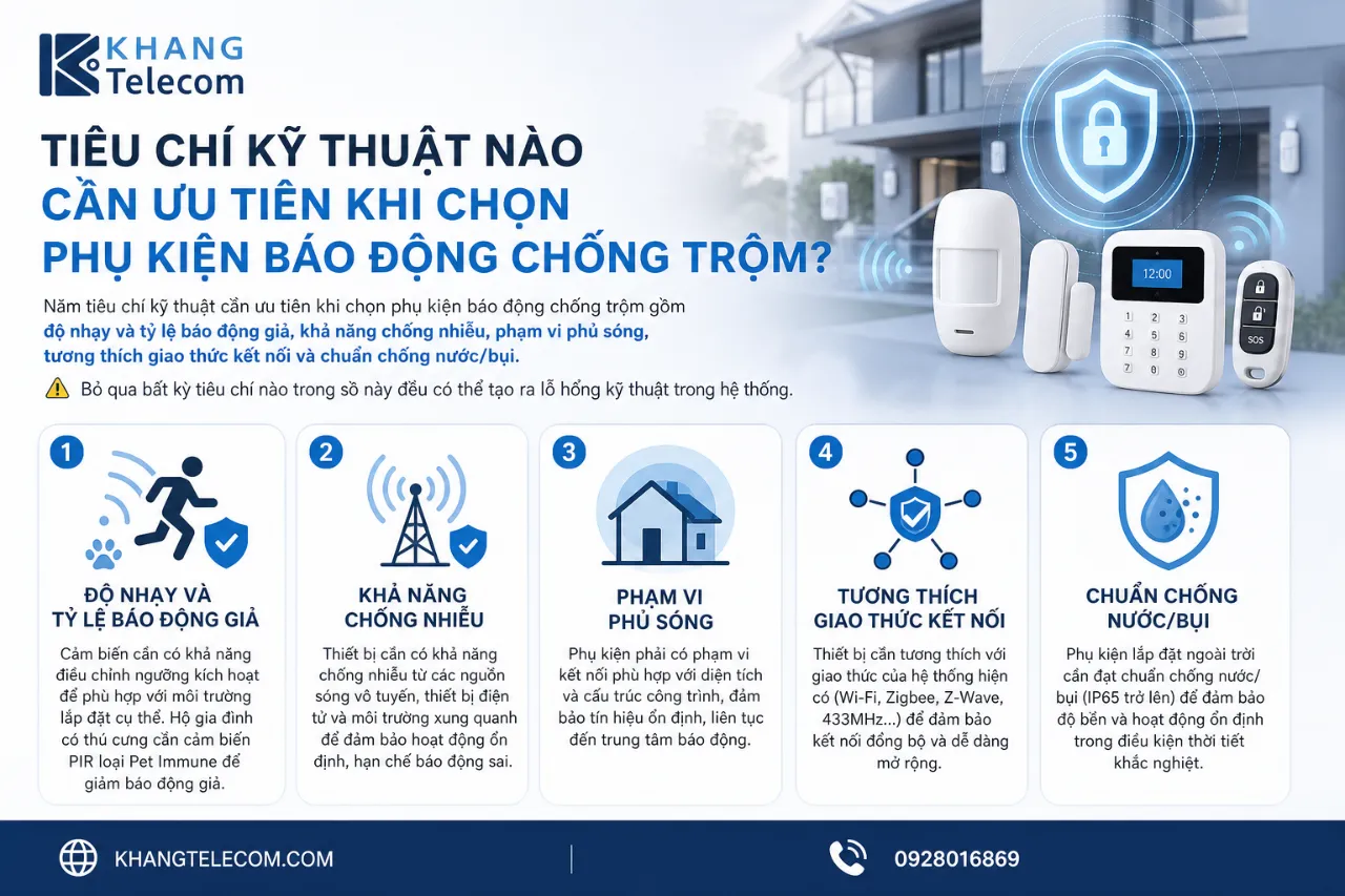 Tiêu chí kỹ thuật nào cần ưu tiên khi chọn phụ kiện báo động chống trộm?