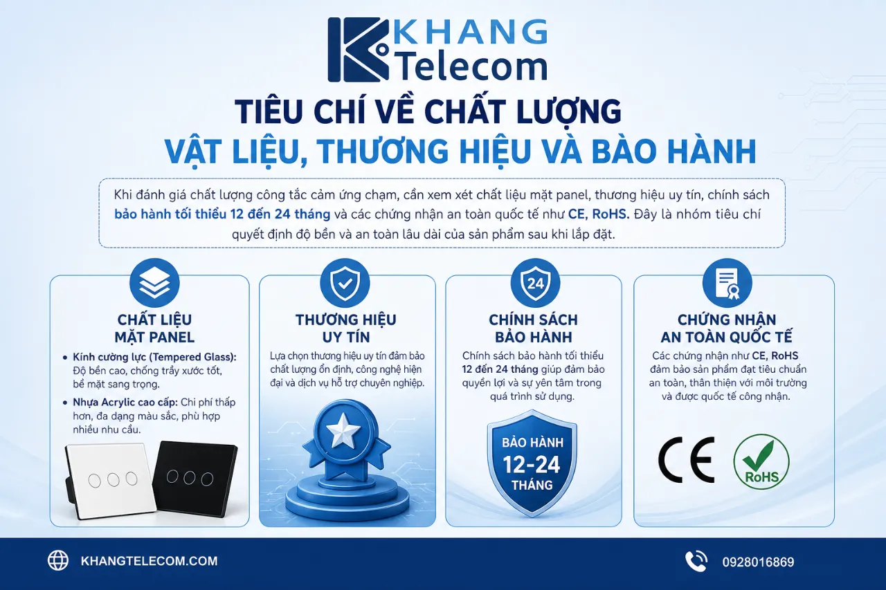 Tiêu chí về chất lượng vật liệu, thương hiệu và bảo hành