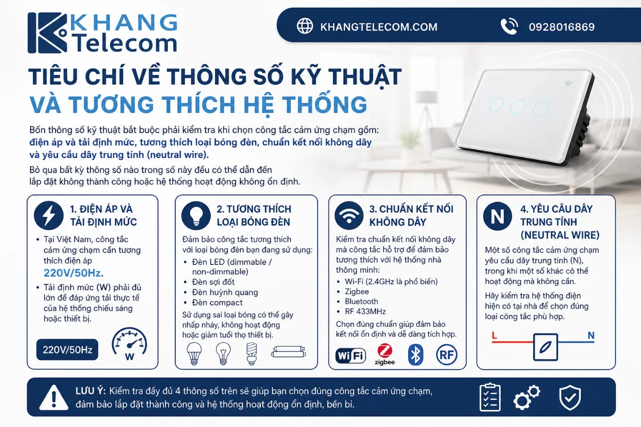 Tiêu chí về thông số kỹ thuật và tương thích hệ thống