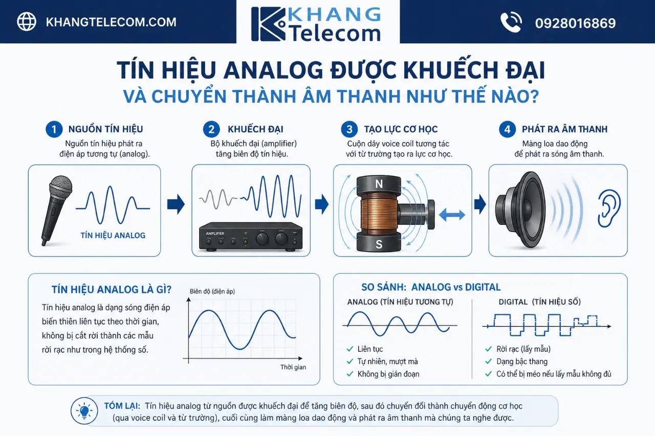 Tín Hiệu Analog Được Khuếch Đại Và Chuyển Thành Âm Thanh Như Thế Nào?