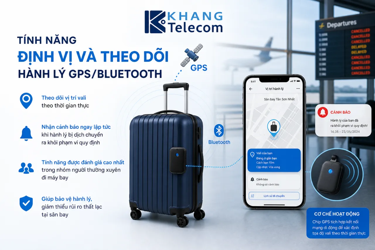 Tính năng định vị và theo dõi hành lý GPS/Bluetooth