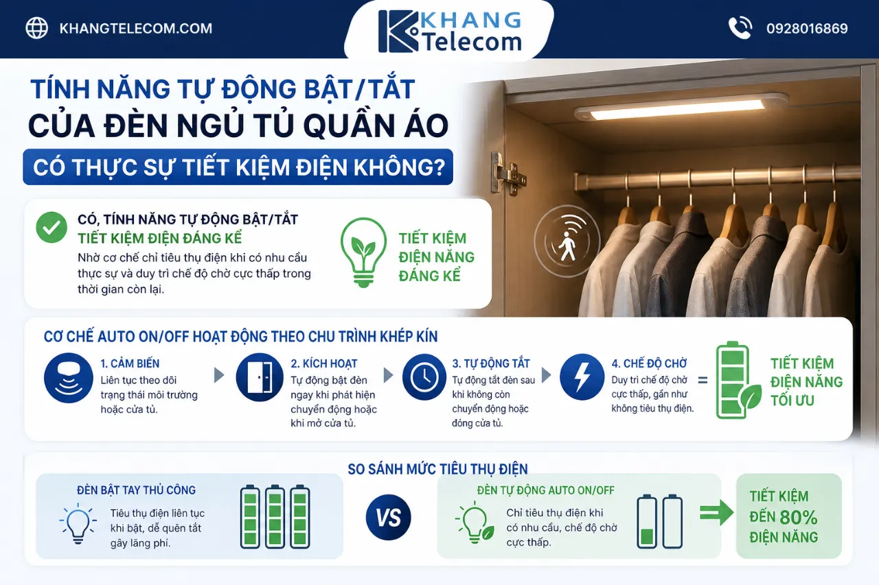 Tính năng tự động bật/tắt của đèn ngủ tủ quần áo có thực sự tiết kiệm điện không?