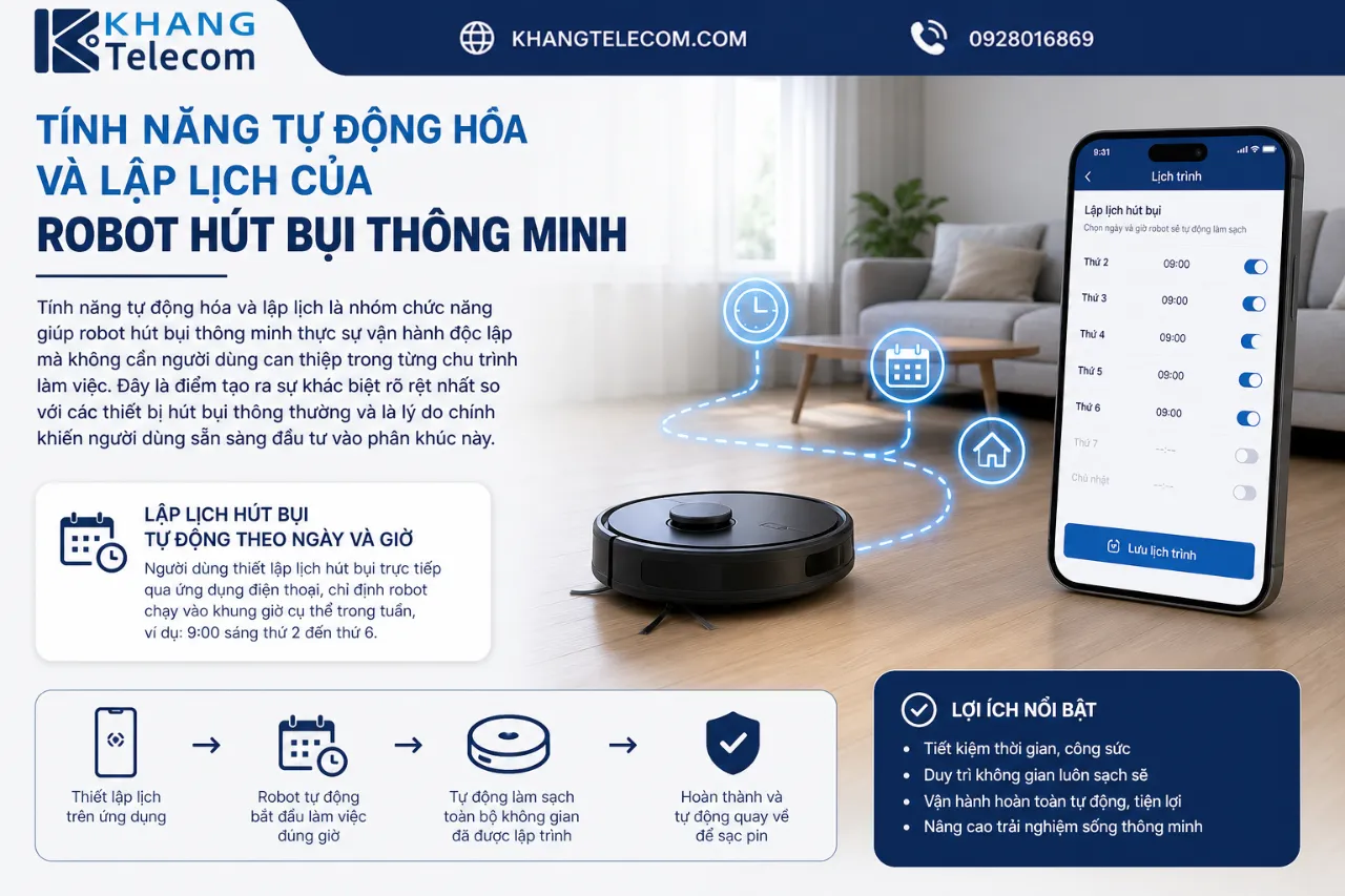 Tính năng tự động hóa và lập lịch của robot hút bụi thông minh là gì?
