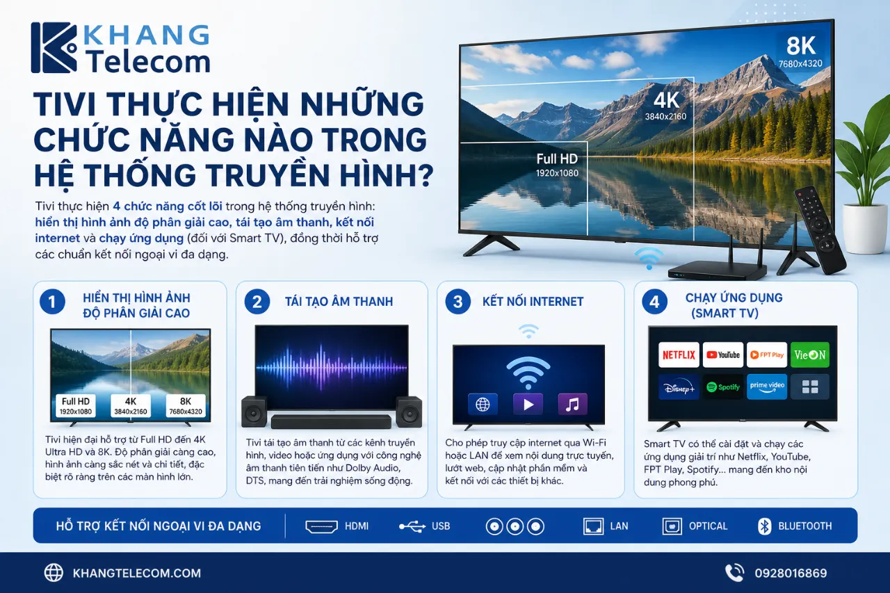 Tivi thực hiện những chức năng nào trong hệ thống truyền hình?
