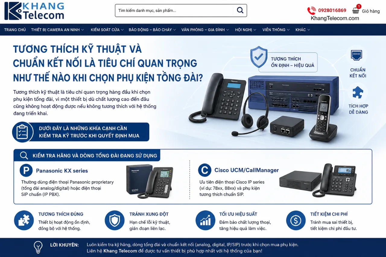 Tương thích kỹ thuật và chuẩn kết nối là tiêu chí quan trọng như thế nào khi chọn phụ kiện tổng đài?