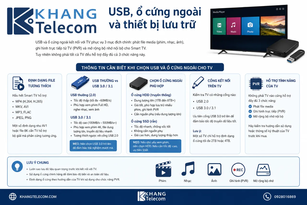 USB, ổ cứng ngoài và thiết bị lưu trữ