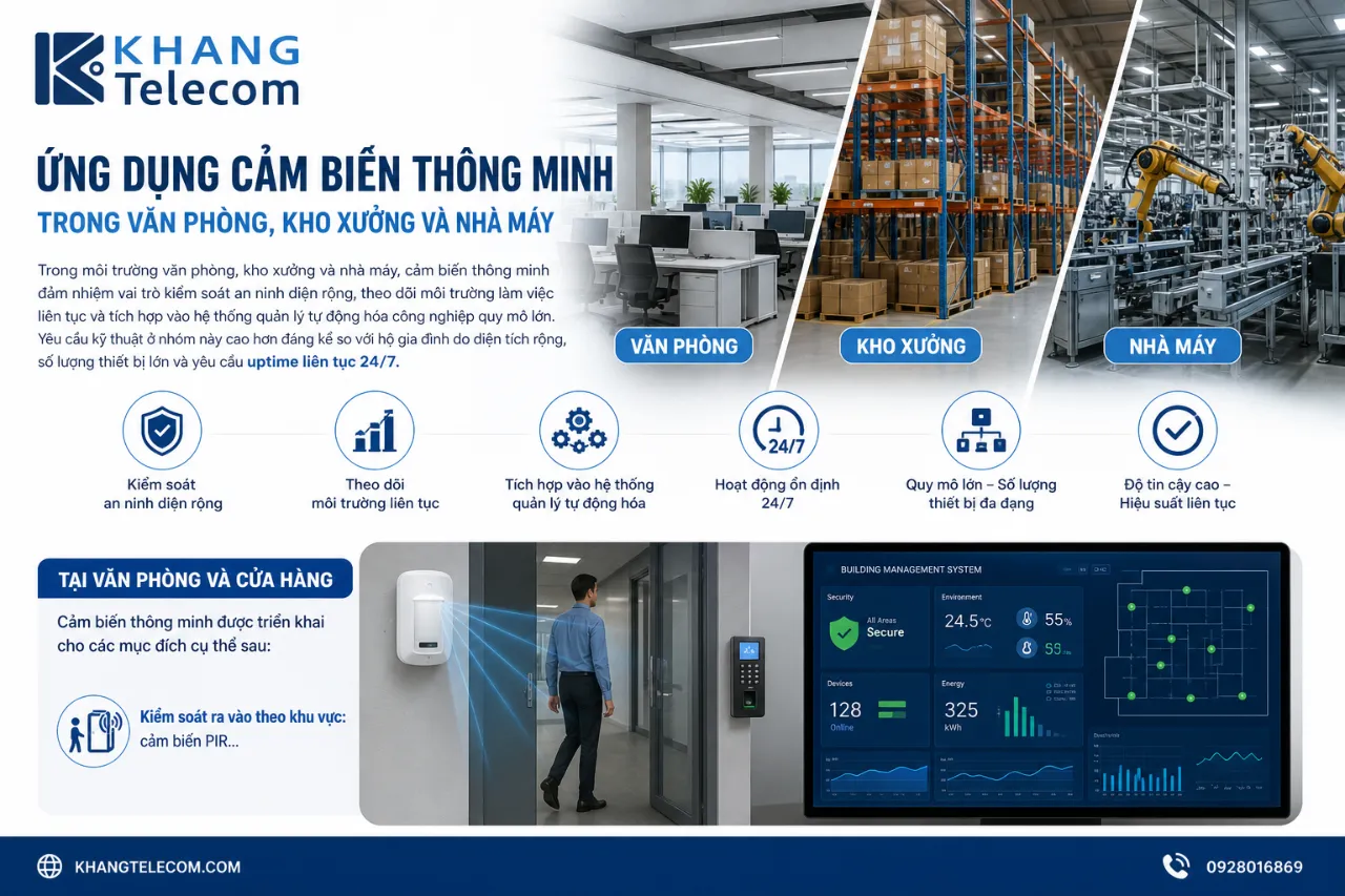 Ứng Dụng Cảm Biến Thông Minh Trong Văn Phòng, Kho Xưởng Và Nhà Máy