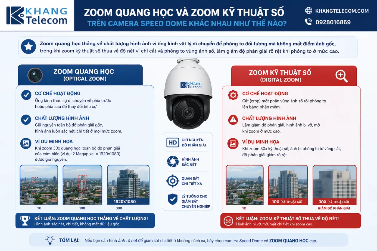 Zoom Quang Học Và Zoom Kỹ Thuật Số Trên Camera Speed Dome Khác Nhau Như Thế Nào?