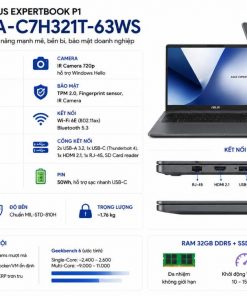 Cấu hình chi tiết của ASUS P1503CVA-C7H321T-63WS là gì?