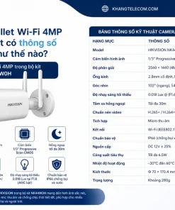 Bộ Kit Wifi HIKVISION NK44W0H: 4 Camera 4MP, NVR 4 Kênh, H.265