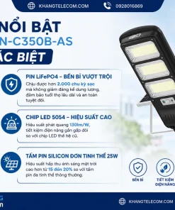 Đèn Năng Lượng Mặt Trời 350W GONEO GN-C350B-AS: 15W, 2100lm, Pin 20Ah