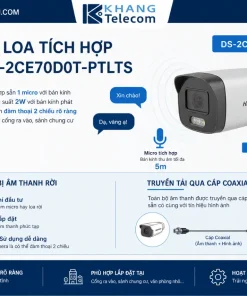 Camera Analog PT 2MP HIKVISION DS-2CE70D0T-PTLTS: PT, Full HD, 2 Chiều