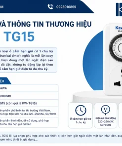 Ổ Cắm Hẹn Giờ Dạng Cơ KAWA TG15: 15 Phút, 1200W, Dùng Trong Nhà