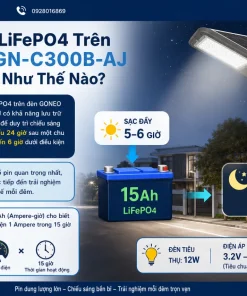 Đèn Năng Lượng Mặt Trời 300W GONEO GN-C300B-AJ: Pin 15Ah, IP65