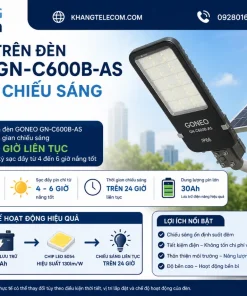 Đèn Năng Lượng Mặt Trời 600W GONEO GN-C600B-AS: IP65, 3100lm, Pin 30Ah