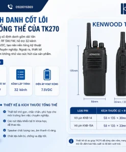 Máy bộ đàm KENWOOD TK270: UHF 400-470MHz, Công Suất 5W, 16 Kênh