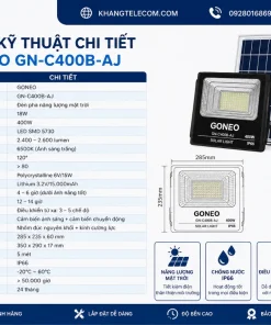 Đèn Năng Lượng Mặt Trời 400W GONEO GN-C400B-AJ: 18W, IP65, Pin 25Ah