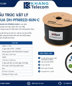 Cáp mạng CAT6 UTP DAHUA DH-PFM922I-6UN-C: 305m, CCA 23AWG, PVC