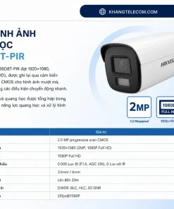 Camera Analog HD-TVI 2MP HIKVISION DS-2CE38D8T-PIR: 1080P, Mic