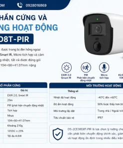 Camera Analog HD-TVI 2MP HIKVISION DS-2CE38D8T-PIR: 1080P, Mic