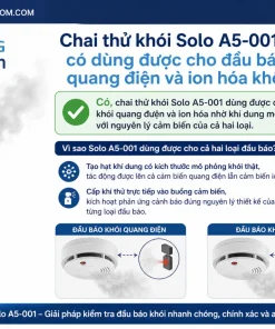 Chai thử khói Solo A5-001 có dùng được cho đầu báo khói quang điện và ion hóa