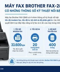 Máy fax Brother FAX-2840 có những thông số kỹ thuật nổi bật nào?