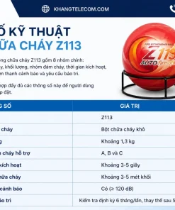 Thông số kỹ thuật của bóng chữa cháy Z113 gồm những gì