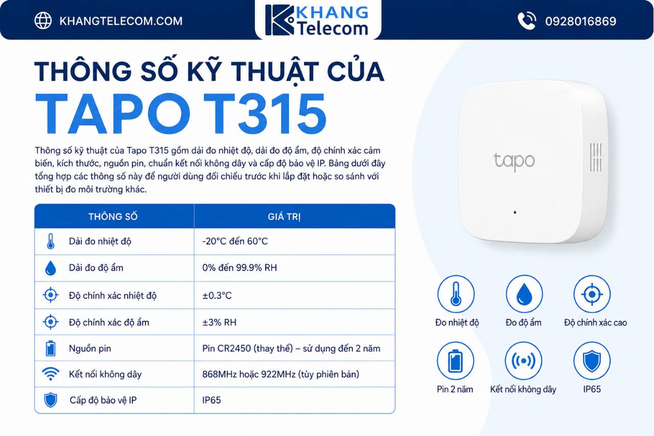 Thông số kỹ thuật của Tapo T315 gồm những gì?