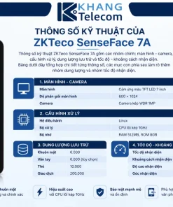 Thông số kỹ thuật của ZKTeco SenseFace 7A gồm những gì