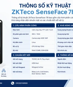 Thông số kỹ thuật của ZKTeco SenseFace 7B
