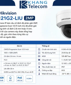 Camera IP Hikvision DS-2CD1121G2-LIU 2MP có thông số kỹ thuật