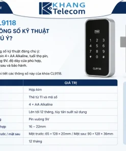 Khóa tủ CL9118 có những thông số kỹ thuật nào đáng chú ý