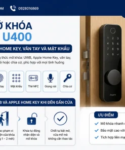 mở khóa Aqara U400 bằng UWB, Apple Home Key, vân tay và mật khẩu