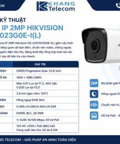 Thông số kỹ thuật Camera IP 2MP Hikvision DS-2CD1023G0E-I(L) gồm những gì