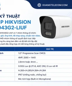Thông số kỹ thuật Camera IP HIKVISION DS-2CD1043G2-LIUF gồm những gì