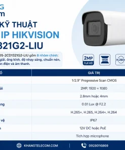 Thông số kỹ thuật Camera IP HIKVISION DS-2CD1321G2-LIU gồm những gì