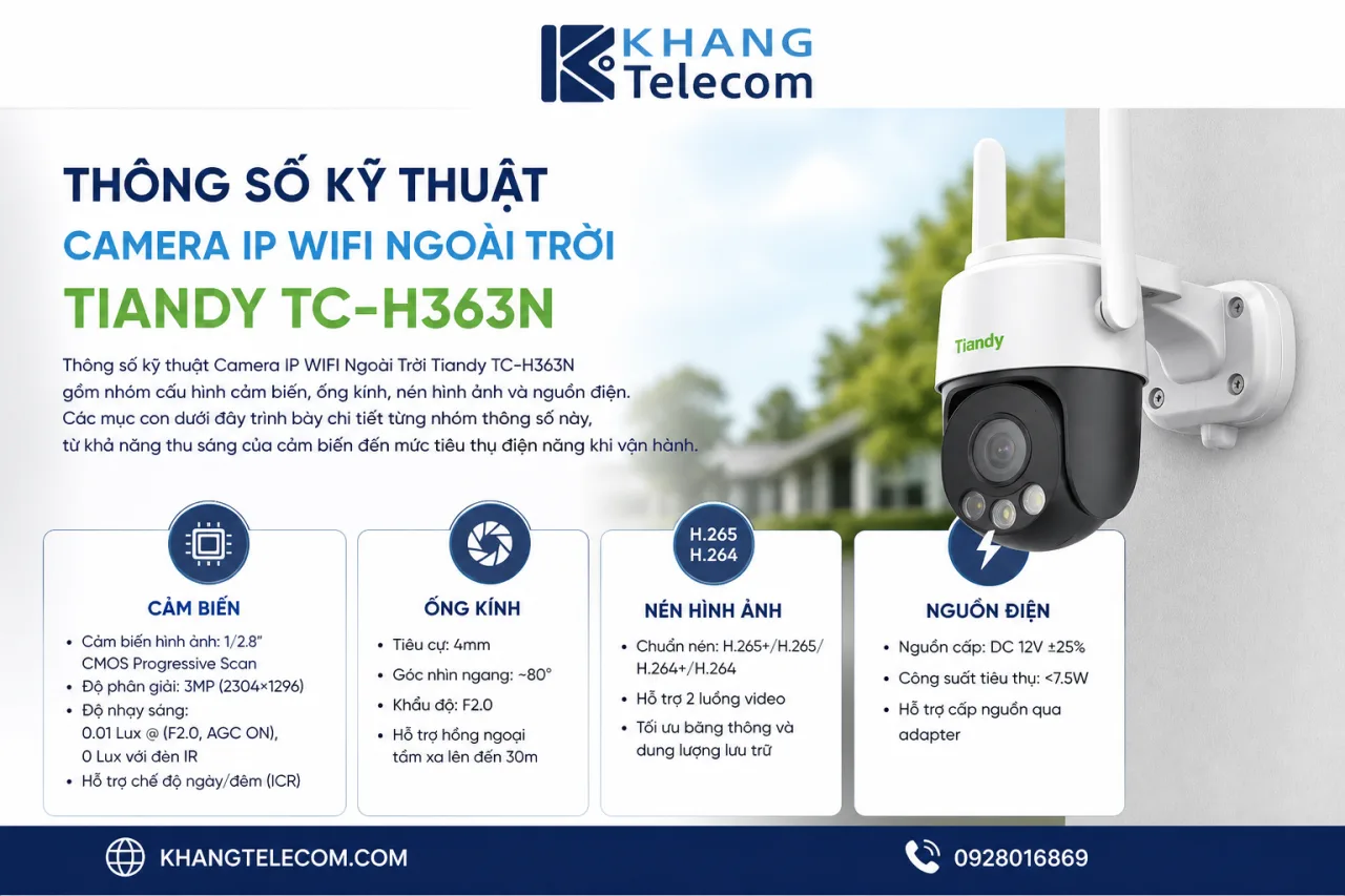 Thông số kỹ thuật Camera IP WIFI Ngoài Trời Tiandy TC-H363N gồm những gì Thông số kỹ thuật Camera IP WIFI Ngoài Trời Tiandy TC-H363N gồm những gì