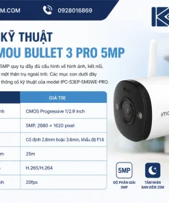 Thông số kỹ thuật của Camera IMOU Bullet 3 Pro 5MP gồm những gì