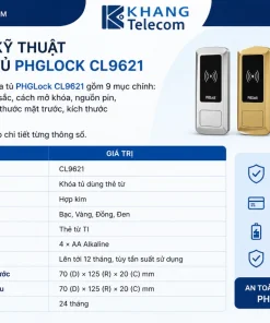 Thông số kỹ thuật của khóa tủ PHGLock CL9621 gồm những gì