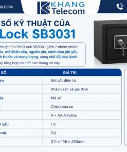 Thông số kỹ thuật của PHGLock SB3031 gồm những gì