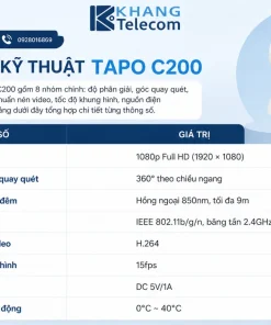 Thông số kỹ thuật của Tapo C200 gồm những gì