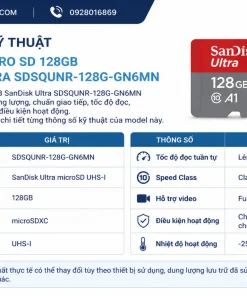 Thông số kỹ thuật của thẻ nhớ Micro SD 128GB SanDisk Ultra SDSQUNR-128G-GN6MN gồm những gì
