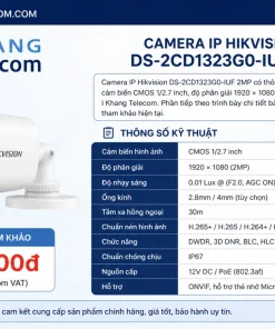 Thông số kỹ thuật và giá bán Camera IP Hikvision DS-2CD1323G0-IUF 2MP