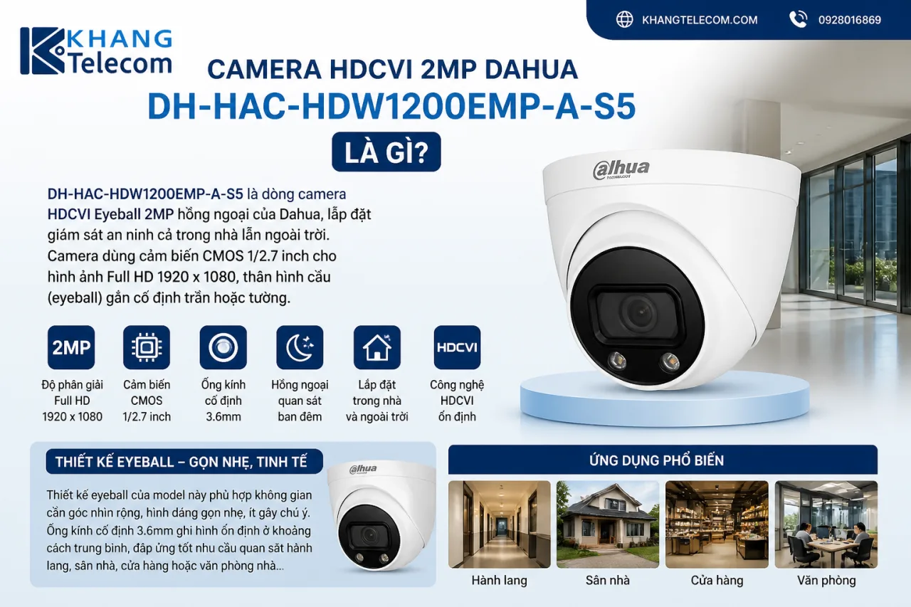 Camera HDCVI 2MP Dahua DH-HAC-HDW1200EMP-A-S5 Camera HDCVI 2MP Dahua DH-HAC-HDW1200EMP-A-S5