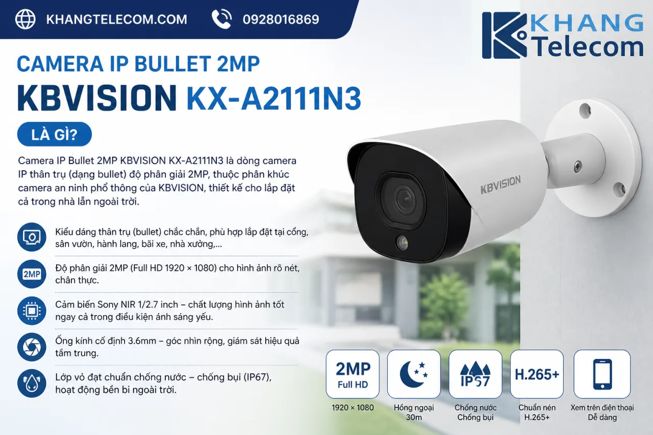 Camera IP Bullet 2MP KBVISION KX-A2111N3 Camera IP Bullet 2MP KBVISION KX-A2111N3
