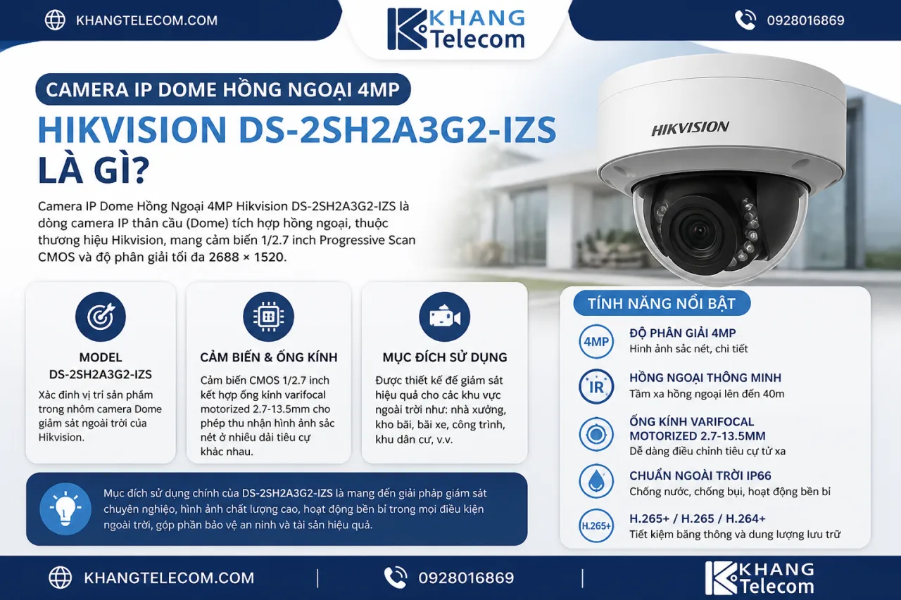 Camera IP Dome Hồng Ngoại 4MP Hikvision DS-2SH2A3G2-IZS Camera IP Dome Hồng Ngoại 4MP Hikvision DS-2SH2A3G2-IZS