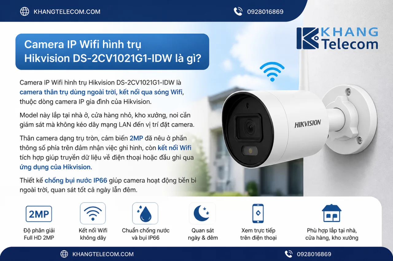 Camera IP Wifi hình trụ Hikvision DS-2CV1021G1-IDW Camera IP Wifi hình trụ Hikvision DS-2CV1021G1-IDW